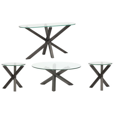 Table basse ronde, 2 tables d'appoint et table basse.