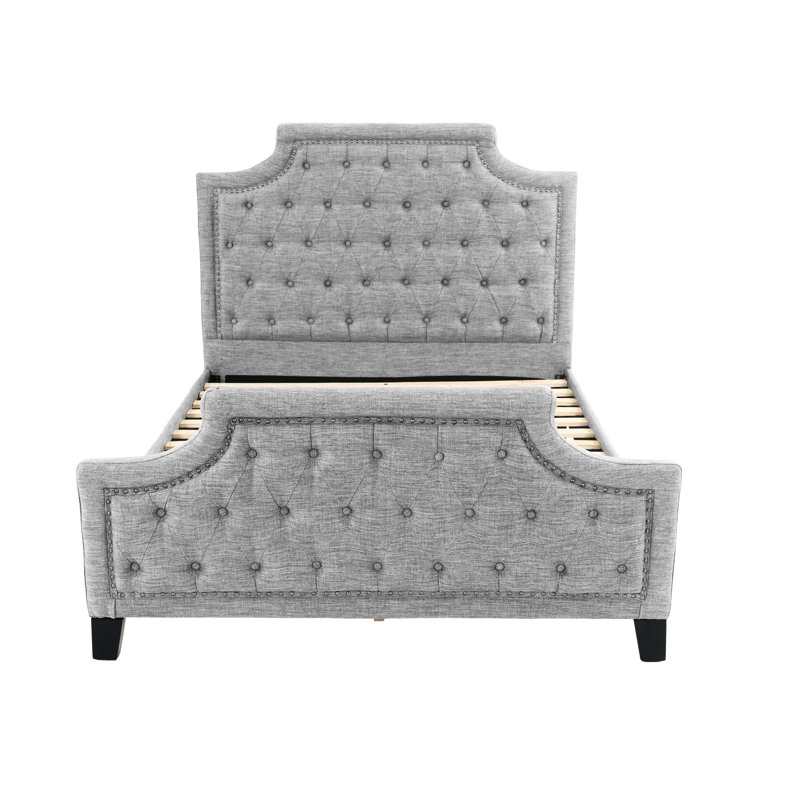 Élégant lit double en gris séduisant - Polyfibre et assemblage de cadre en bois robuste