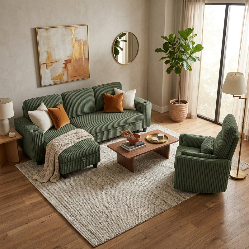  Sherry 34'' Swivel Manual Recliner & Rocker (Set of 2), Bella Forest Green , Manual - Push Button