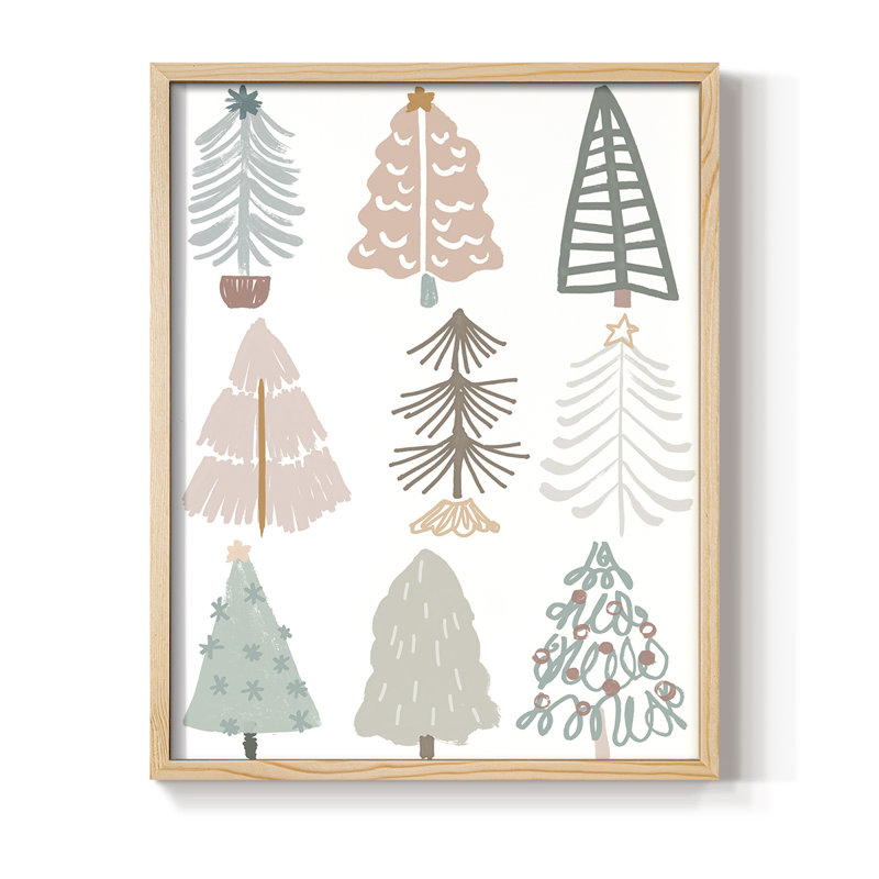 Arbre de Noël croquis II, reproduction encadrée - bois massif, H 11 po x l 9 po