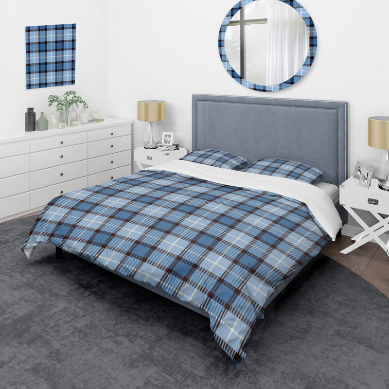 Blue Checked Tartan - Abstract Duvet Cover Set - Microfiber Polyester