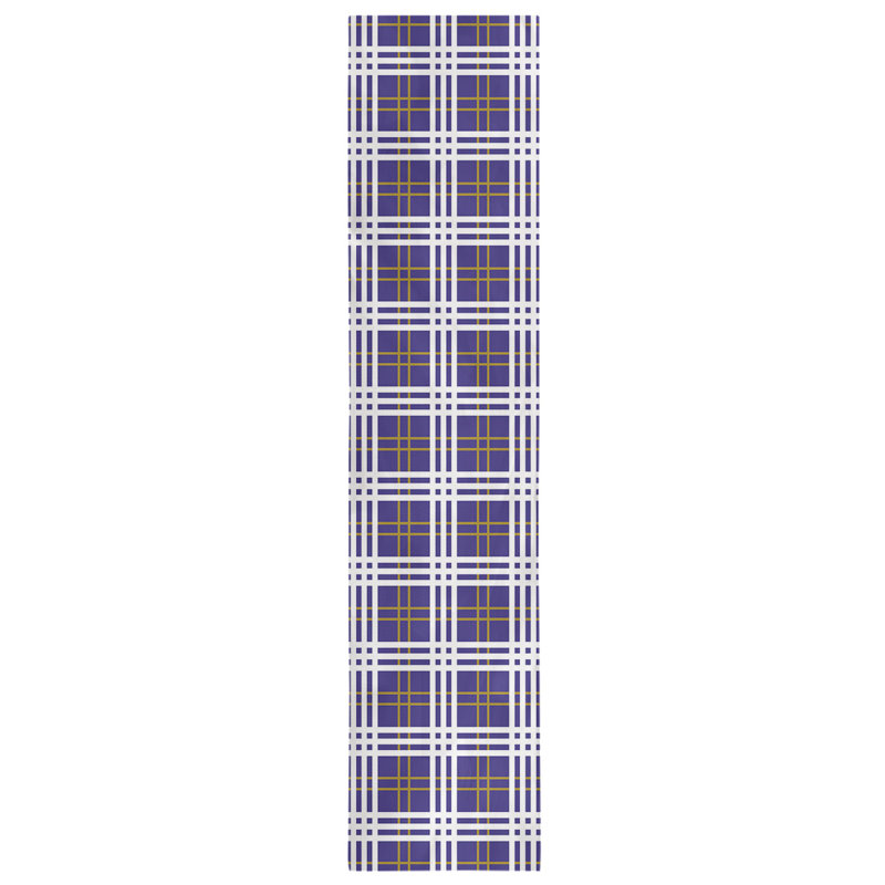 Football Luxury Plaid Table Runner, 16" L x 90" W, Purple/Metallic Gold/White