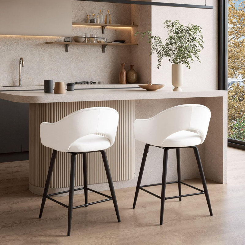 27” Swivel Counter Height Bar Stools Set Of 2, Velvet