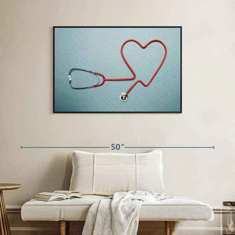 Stéthoscope en forme de cœur, Cadre flottant noir, 40 po x 27 po
