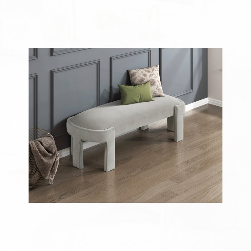 Banc rembourré en velours, Taupe
