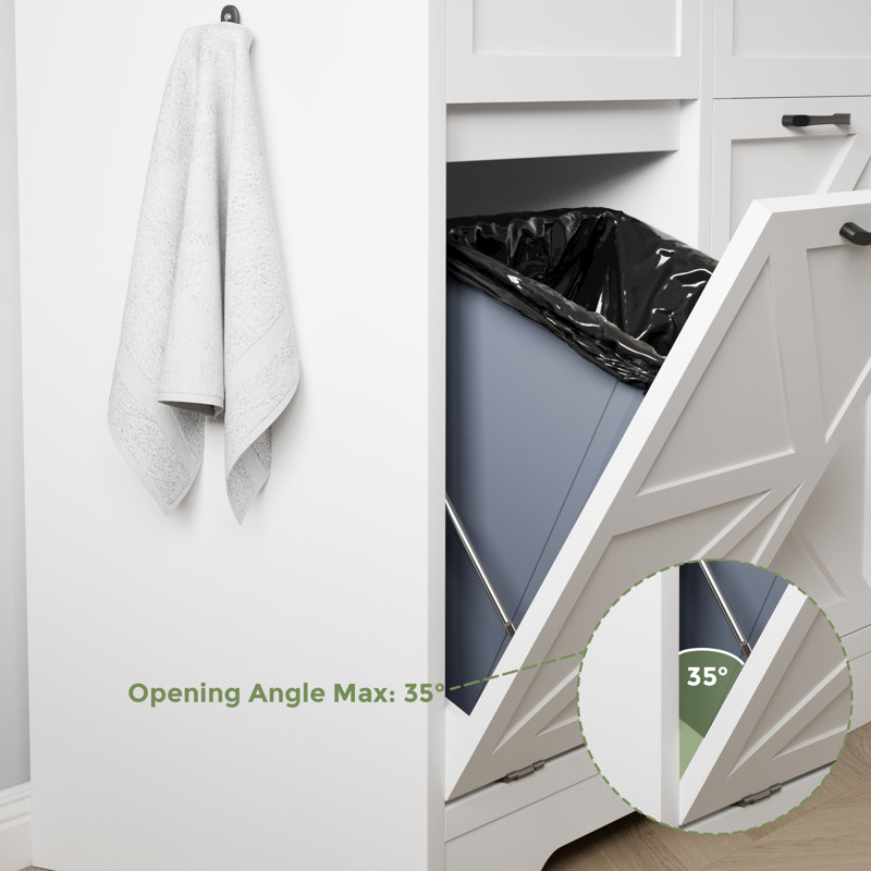 Liora Push-Pull Trash Cabinet With 20 Gallons Wooden Free Standing  (Trash Can Not Included), White/Natural