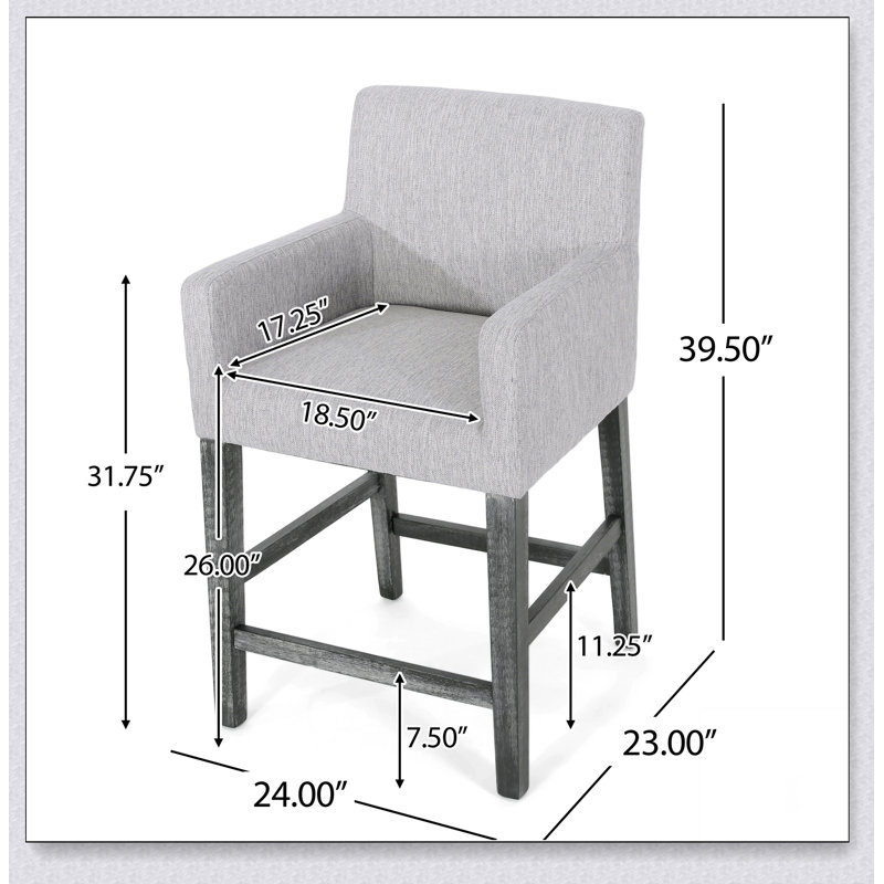 Tabouret de comptoir rembourré de 26 po / vieilli, Gris, Gris clair