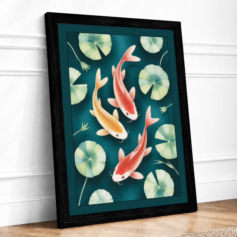 Koi in Motion Japandi - Framed Print, A4 - 29.7 x 21.0 cm, Black