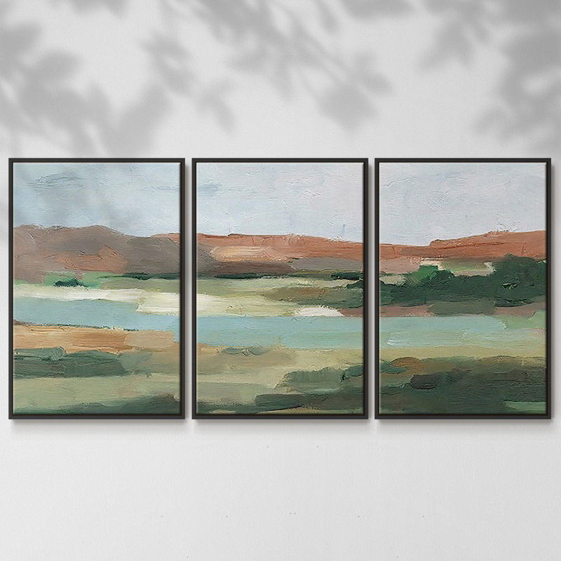 Autumn River Crossing I, reproduction sur toile 3 pièces, H 40 po x l 78 po x P 2 po, Noir