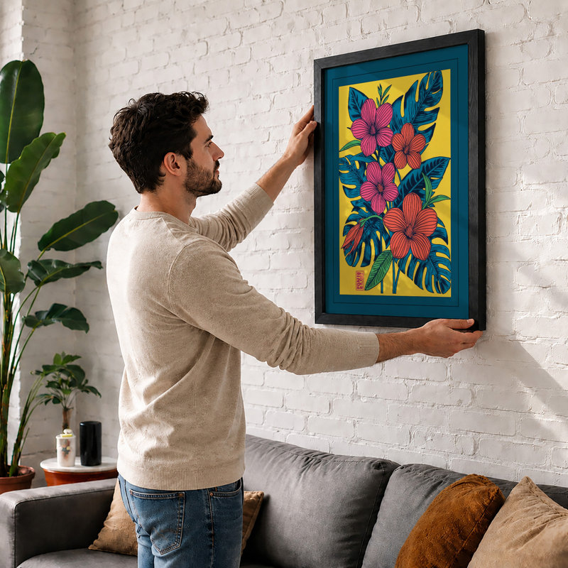 Tropical Blooms Botanical - Framed Print, Oak, A4 - 29.7 x 21.0 cm