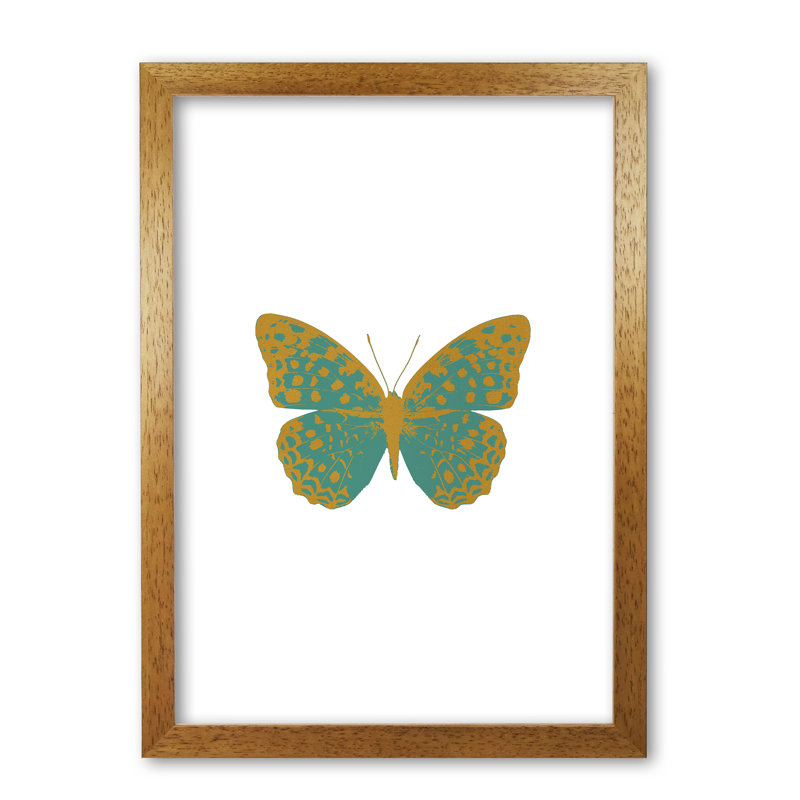 Butterfly - Print, 30 cm H x 21 cm W x 5 cm D, Honey Oak Frame, Green