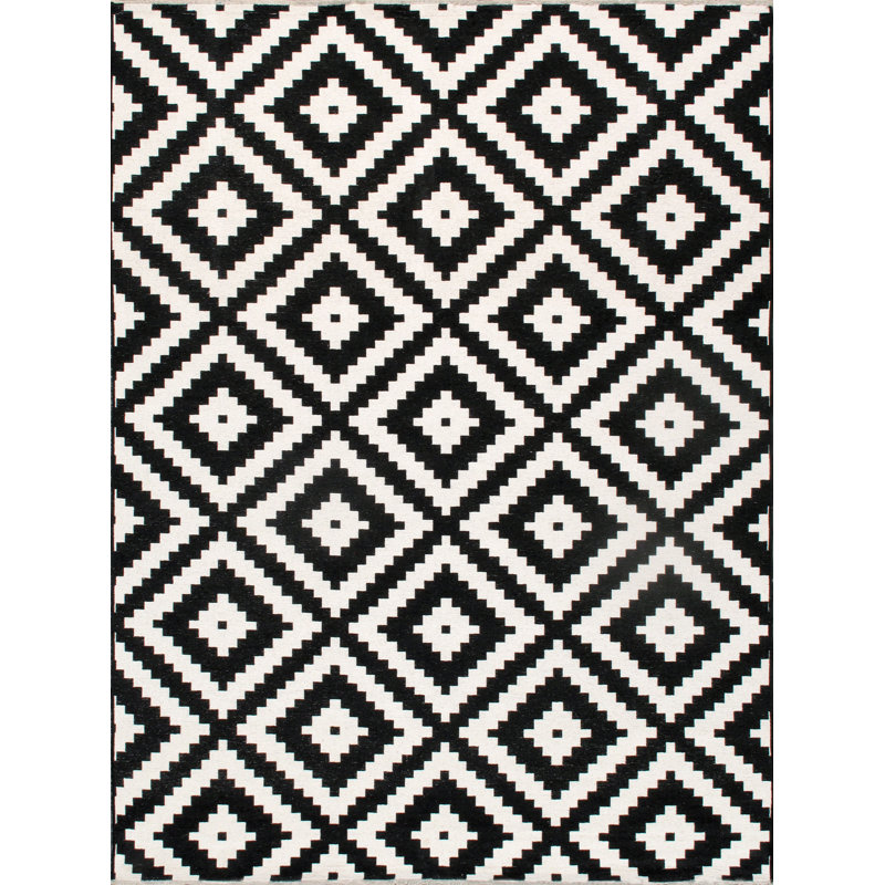 Handmade Reversible Geometric Black Chenille Rug 59" x 31"