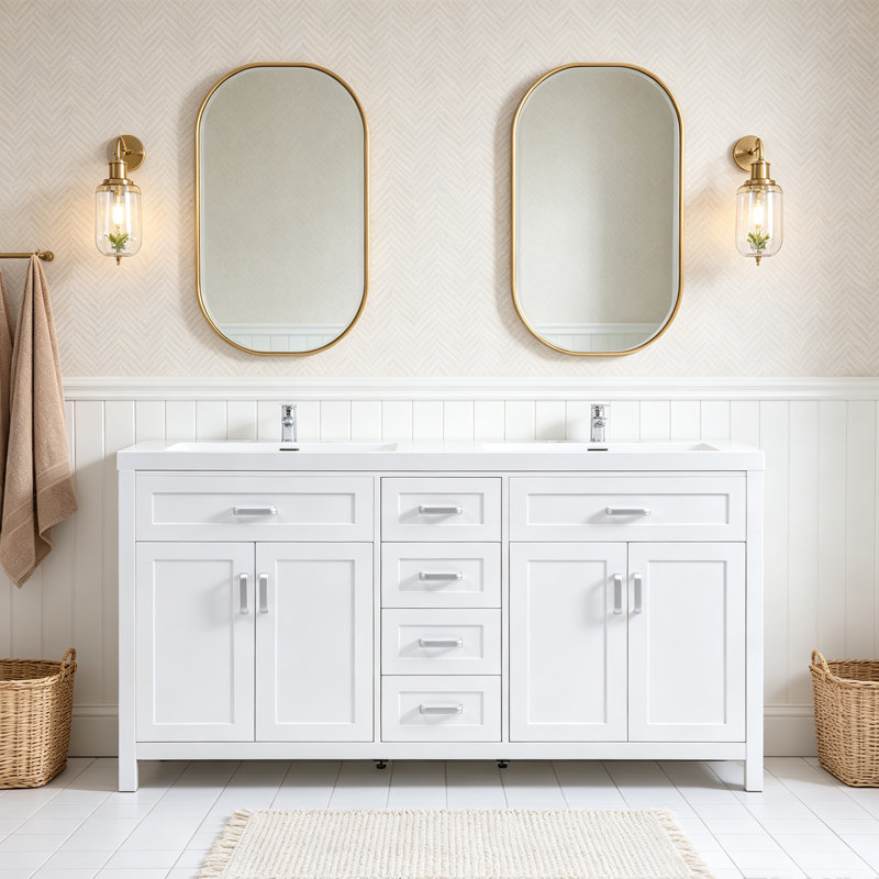 Meuble-lavabo double lavabo de 150 cm avec lavabo en résine