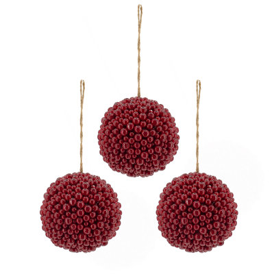 Ornement en forme de boule de baies rouges 6,5 x 6,5 po, boules de Noël suspendues décoratives pour décorations de fêtes, ensemble de 3