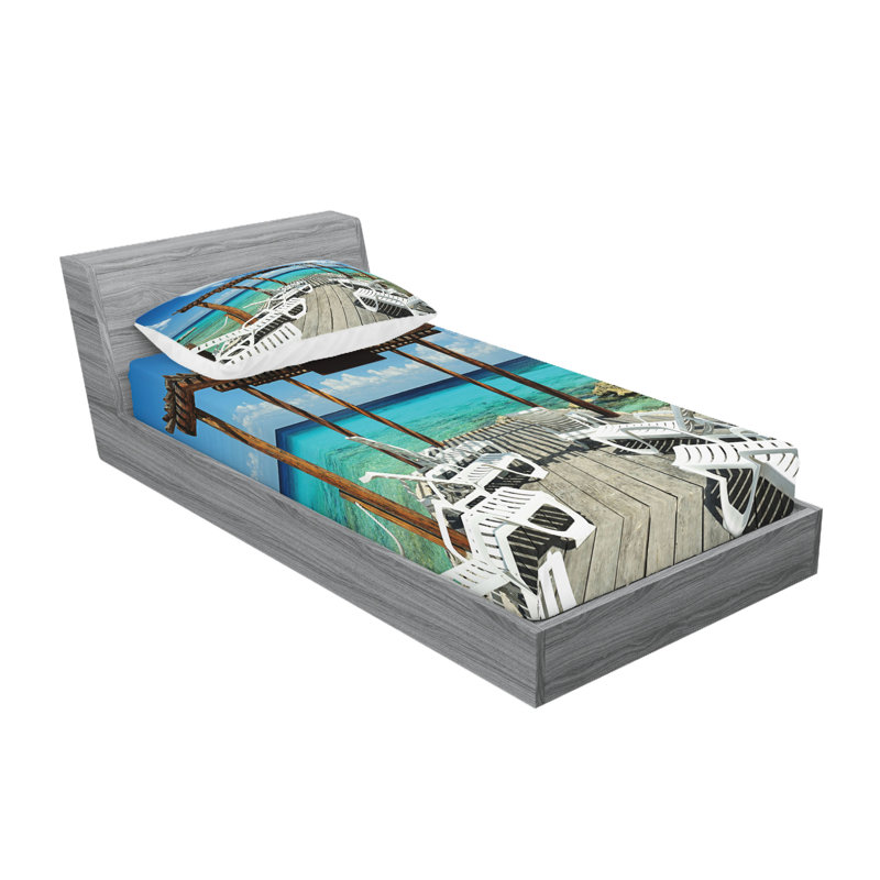 Drap-housse et coussin décoratif Ambesonne Summer, brun pâle et blanc