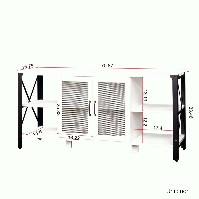 TV Stands with Metal Open Bookshelf, White