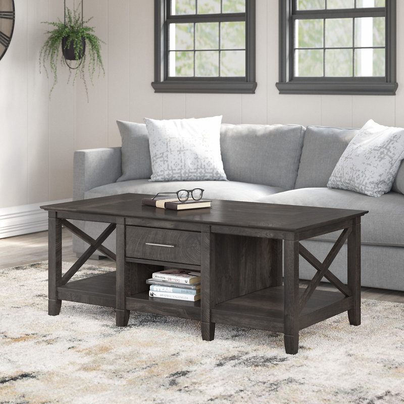 Table basse avec rangement Huckins, Hickory gris foncé