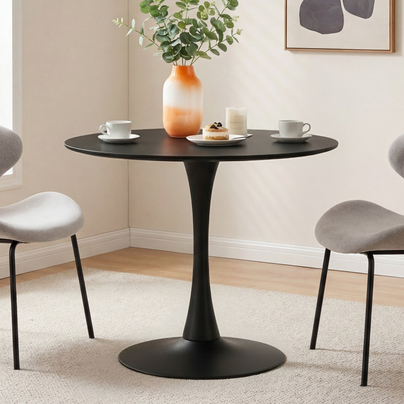 Table de salle à manger ronde, H 28,7 po x L 31,5 po x l 31,5 po, Noir, Noir