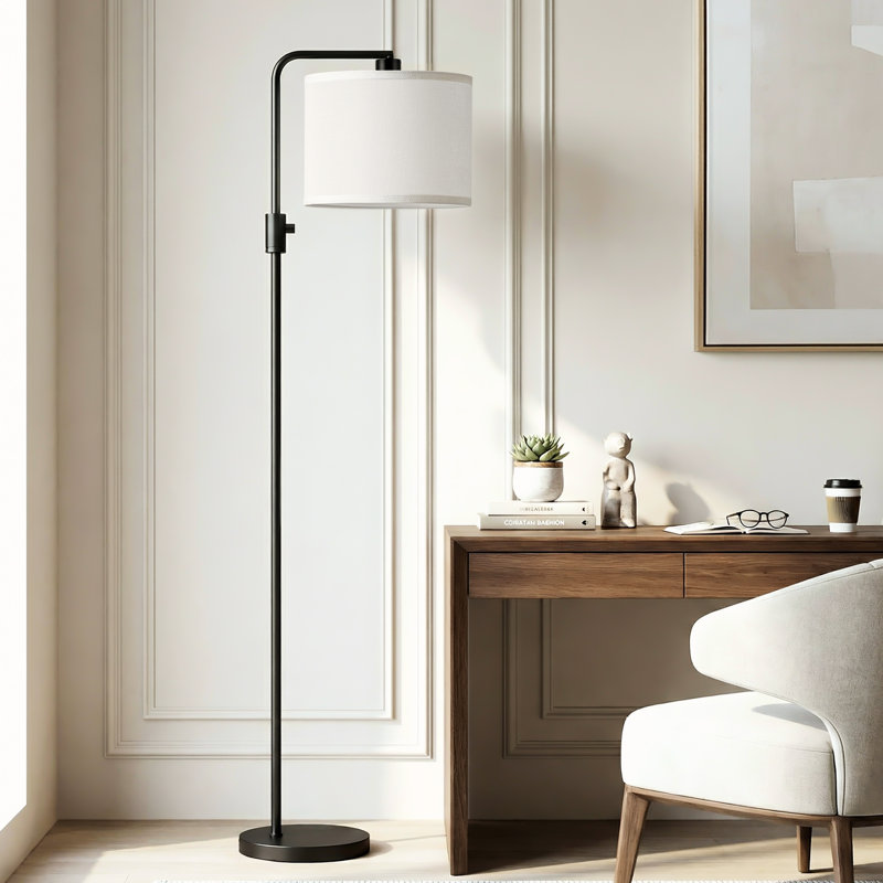 Lampe sur pied noire à intensité variable de 64 po avec tête rotative, lampe sur pied moderne avec abat-jour en lin pour le bureau de la chambre à coucher du salon