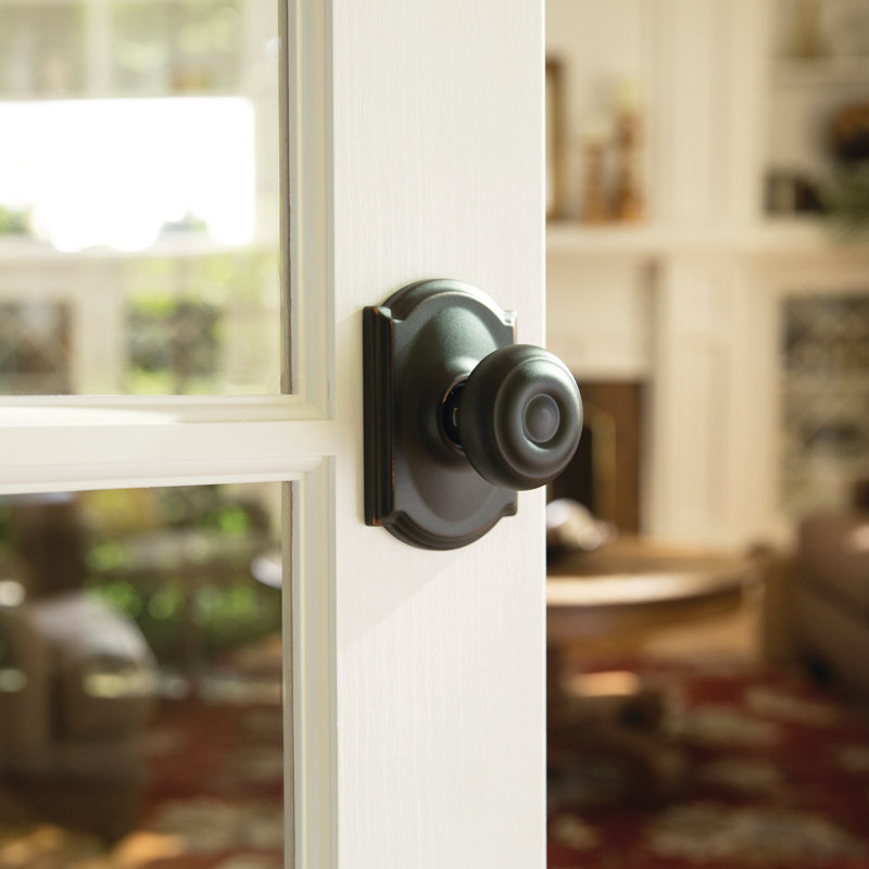 Georgian Passage Knob with Camelot Trim, Antique Brass
