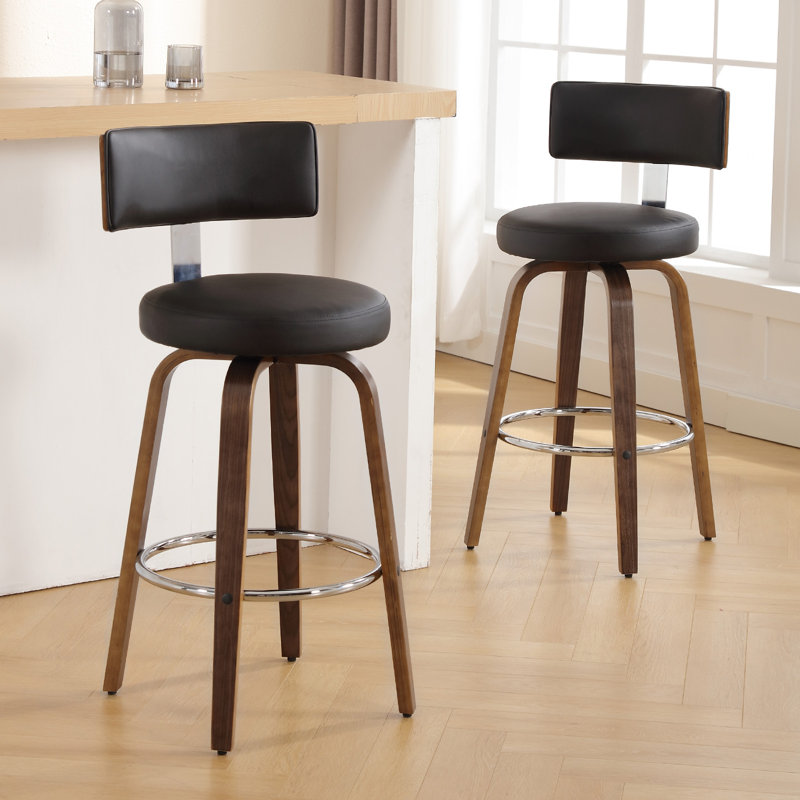 Tabouret de bar et de comptoir Sonja, Tabouret de bar (siège d'une hauteur de 29 po), Siège noir / cadre brun