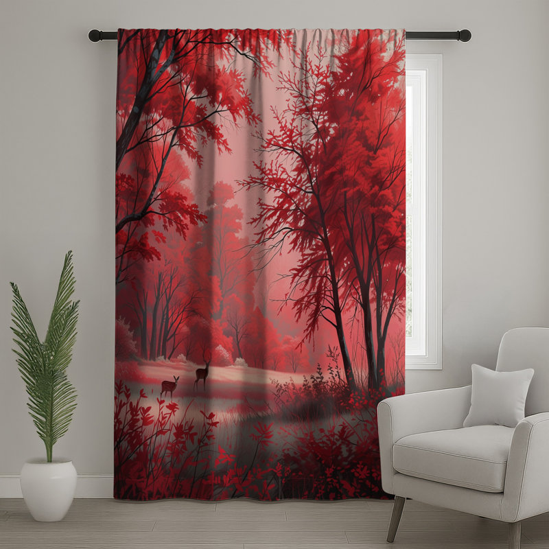 Rideaux de fenêtre Red Autumn Forest, voilages et rideaux occultant - 1 panneau, 50 po x 80 po - 1 panneau, Transparent