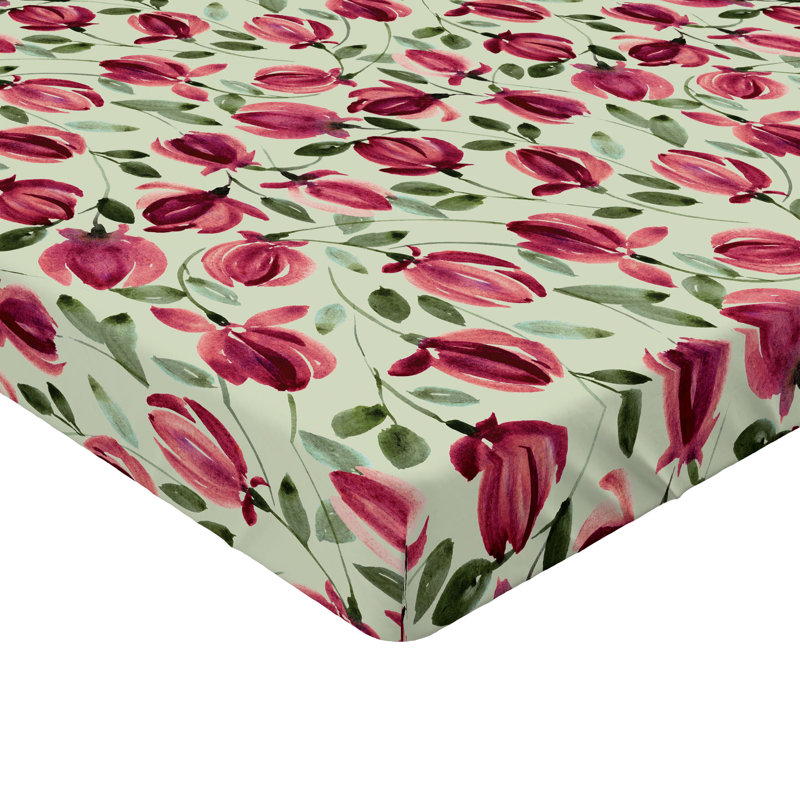 Drap-housse floral Ambesonne, Vert pistache, rose foncé / floral, Drap-housse très grand californien