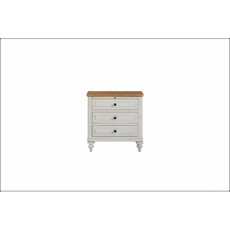 Table de chevet 3 tiroirs avec charge USB, finition ciment et sable, combinant commodité moderne et design élégant pour votre chambre à coucher.