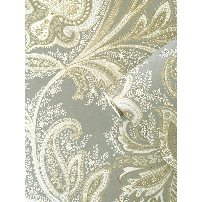 Elegance Collection Paisley Design Pearlescent Finish Wallpaper Roll, Gray