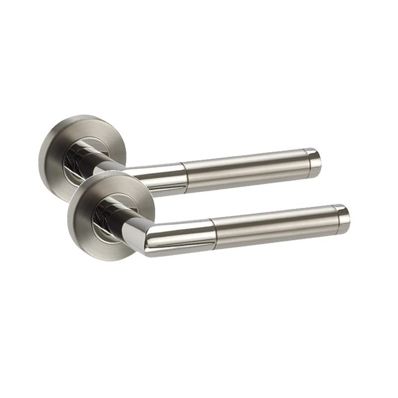  4 Pairs Mitred Style Modern Door Handles Lever Latch on Round Rose with Duo Chrome Finish with Ball Bearing Hinges and 64mm Tubular