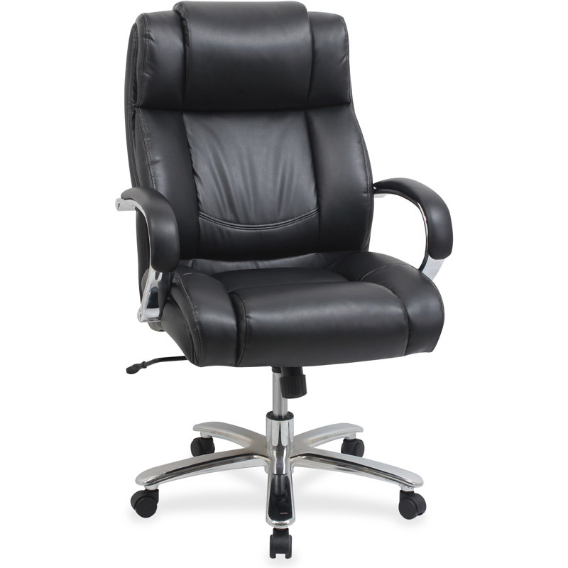 Big and Tall Black Leather Office Chair with Metal Base