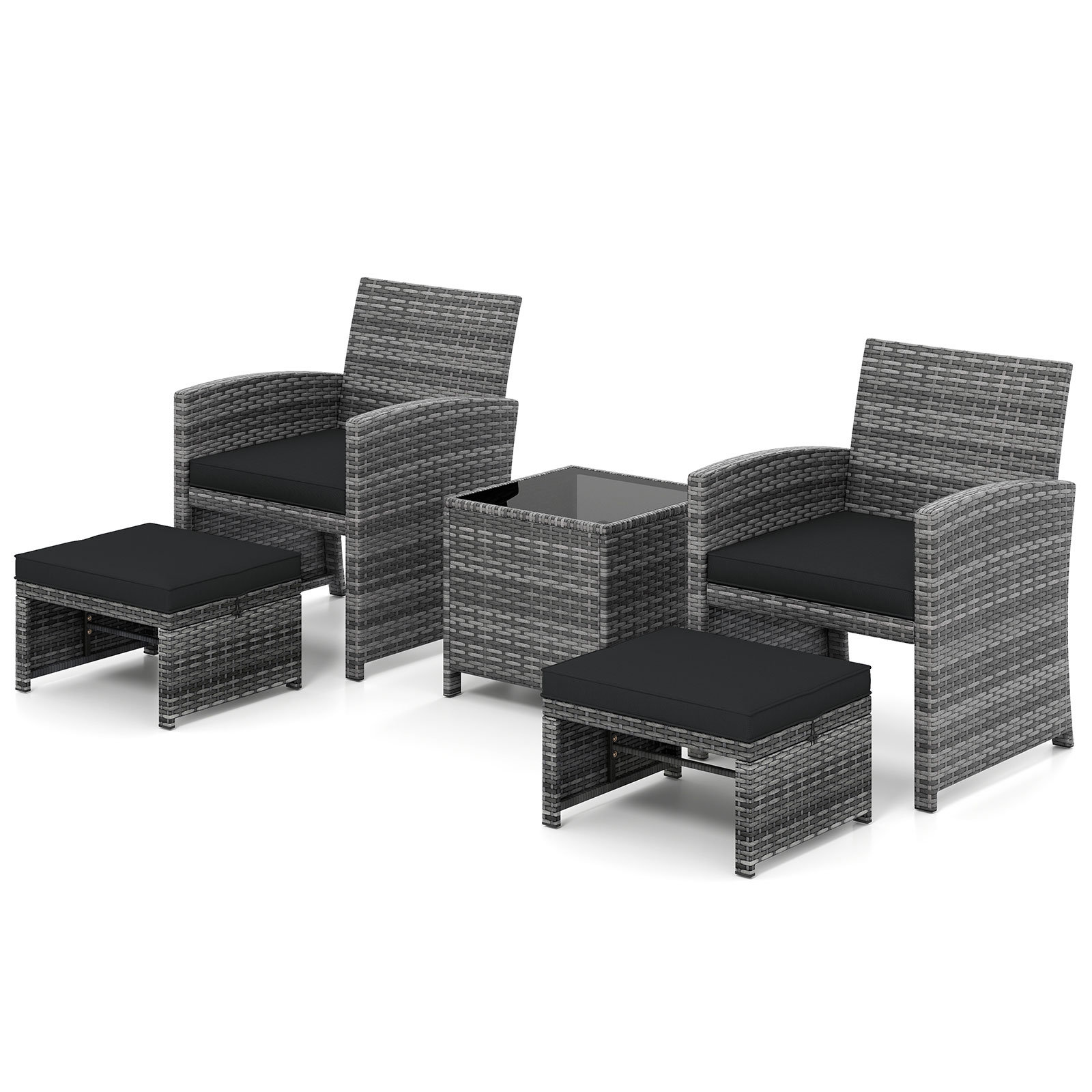 Latitude Run® 5 Pieces Patio Furniture Set PE Wicker Lounge Chairs w/ 2 ...