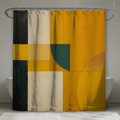 Yellow Geometric Abstract Shower Curtains Extra Long