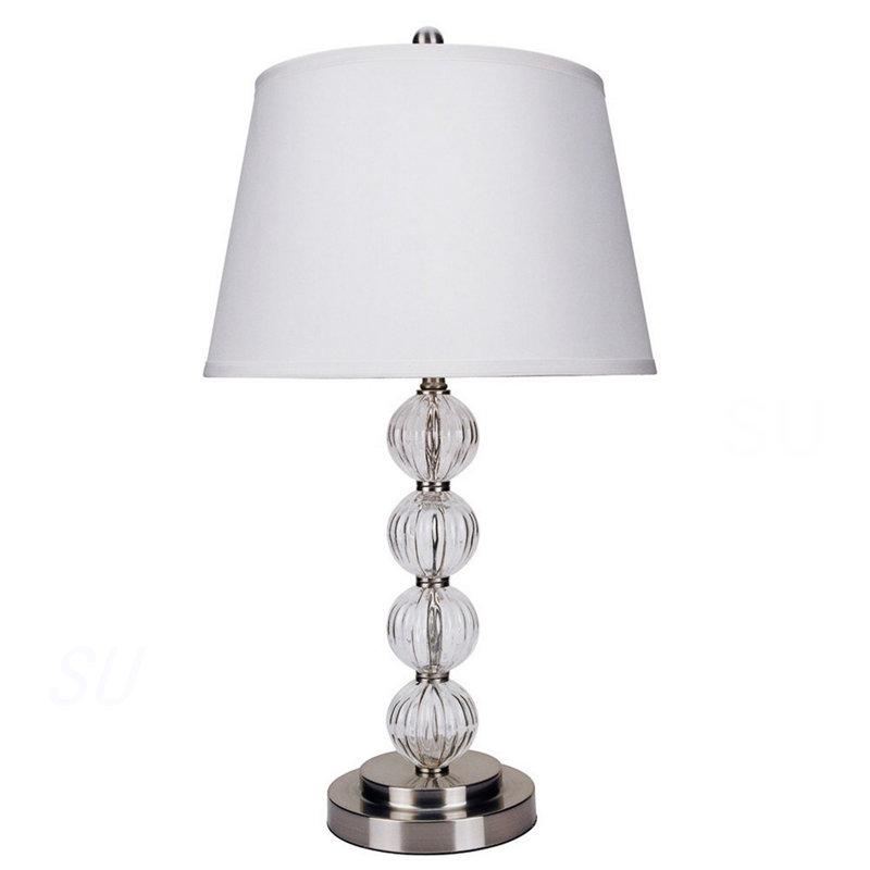 Lampe de table en métal de 28,5 po de hauteur avec finition en nickel satiné et orbe, abat-jour en lin