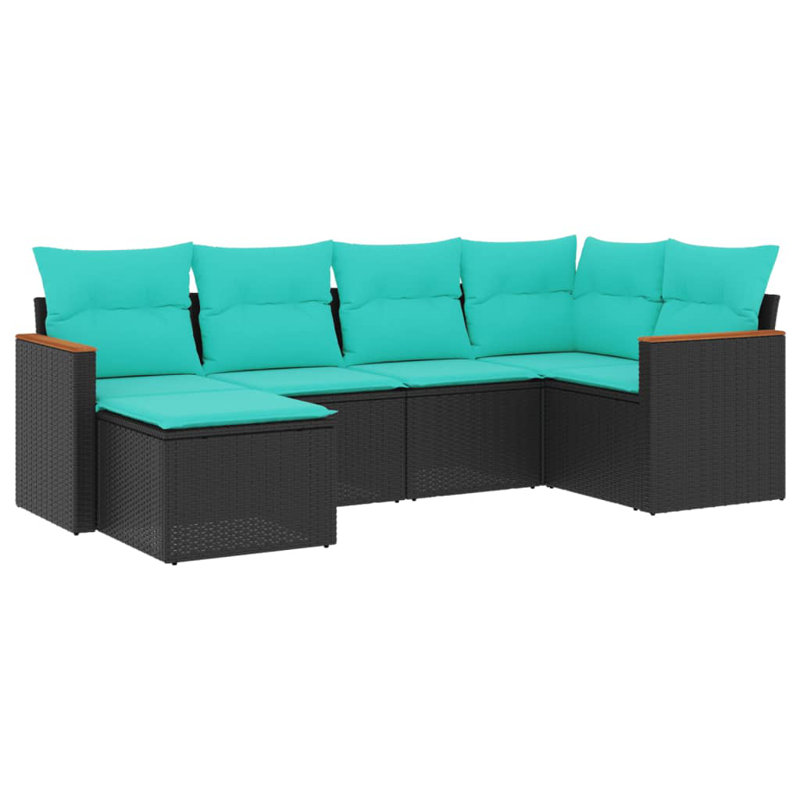  Ensemble de canapé de patio 6 pièces avec coussins en rotin de polyester noir