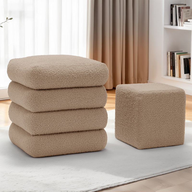 Square Ottoman , Teddy Velvet Upholstered Ottoman With Storage， Ottoman for Living Room and Bedroom(set of 2), Green
