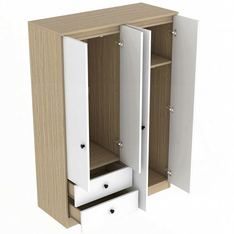 Garde-robe 4 portes avec tiroirs, tablette et tringle
