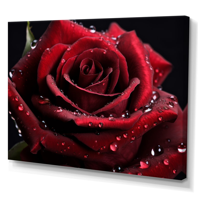 «Red Rose with Raindrops II», reproduction sur toile encadrée, H 24 po x l 32 po x P 1 po, Toile tendue