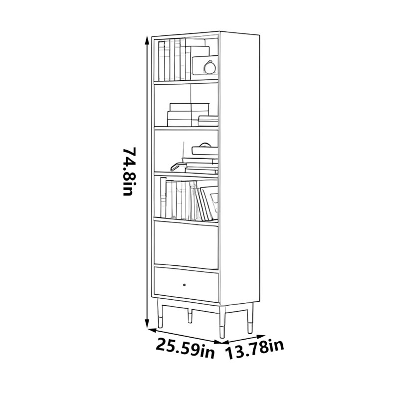 Bibliothèque classique classique pour la maison, (5 tablettes) H 74,8 po x l 25,59 po x P 13,78 po