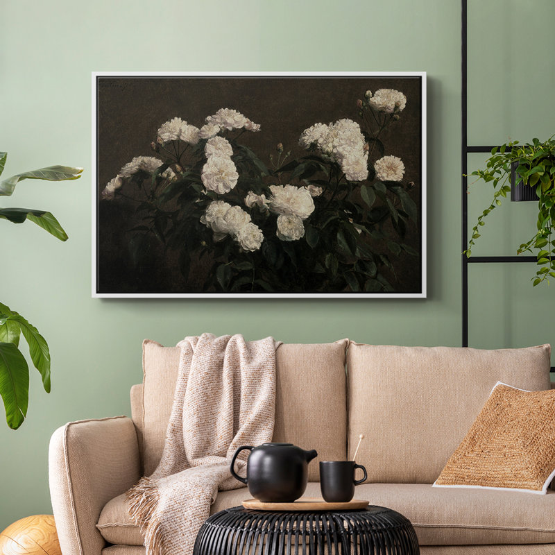 Botanique rétro - XIX, Toile encadrée flottée blanche, H 17 po x l 25 po x P 2 po