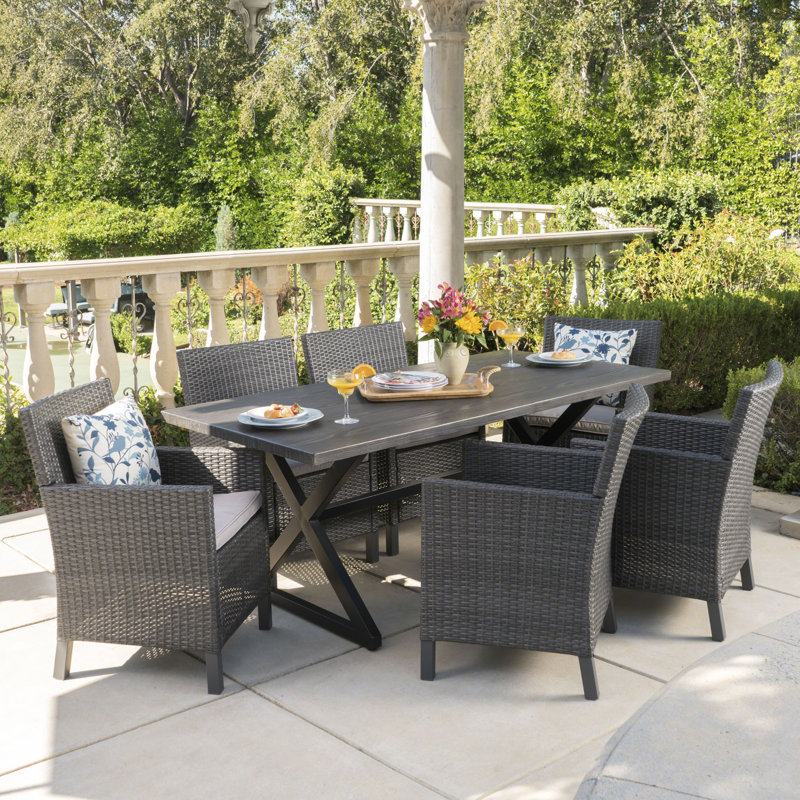 Lusher 6 - Person Wicker Patio Dining Set with Rectangular Table, Gray