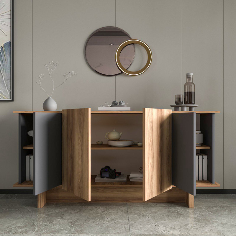 Waho Modern Console Table, Anthracite & Walnut, 70.9 x 31.9 x 15.7 inches | 100% Melamine Coated Chipboard, Multiple Shelves, Wall-Mountable Design | Stylish Storage Solution for Living Room & Entryway