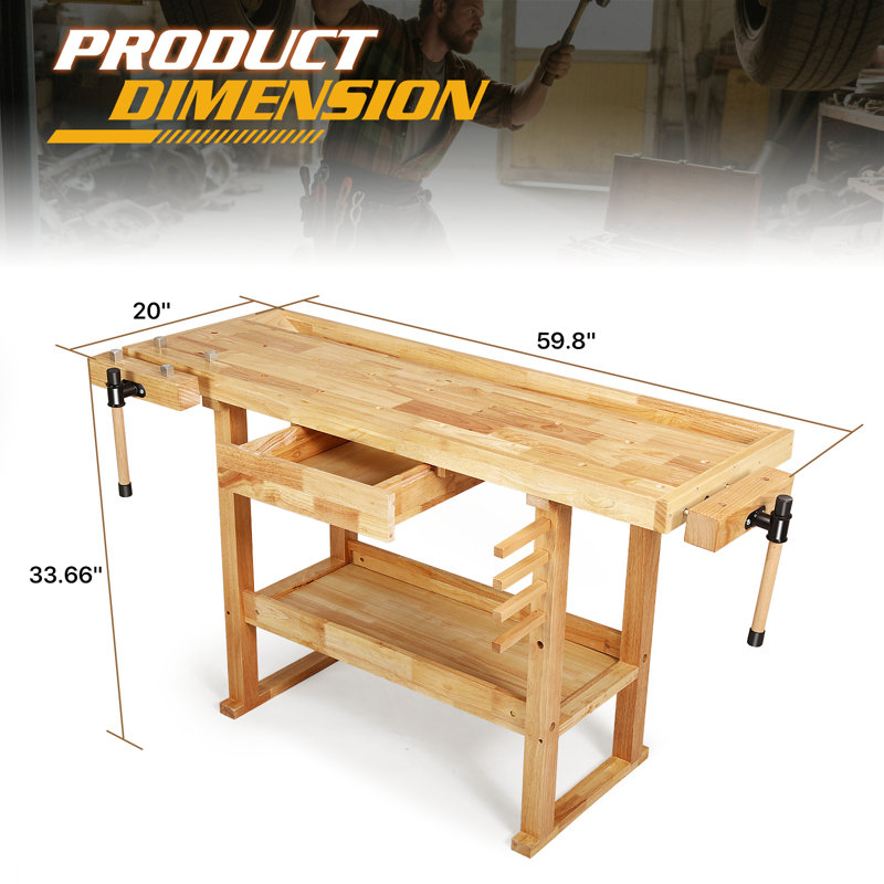 Workbench Handle Magshion Heavy-Duty Rubber Wood Workbench 1 Drawer & Adjustable Handles ...