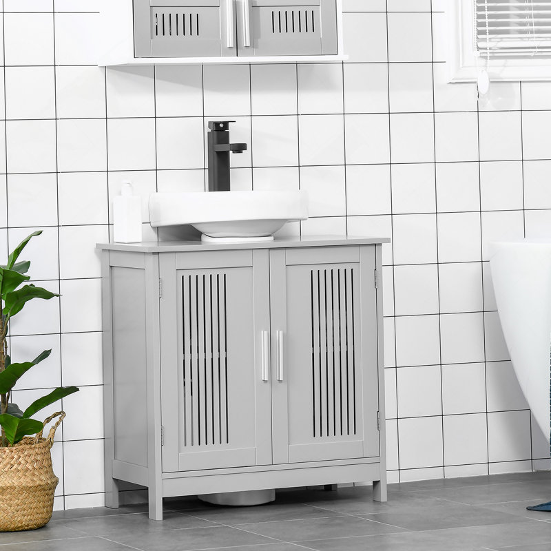 Armoire sous-lavabo avec portes, meuble-lavabo avec tablettes réglables, gris