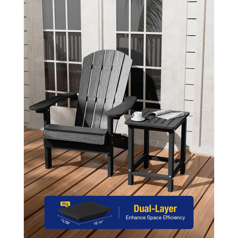 Outdoor Side Table All Weather HIPS Adirondack Patio Side Table Mordern Square End Table for Lawn, Pool, Backyard, Porch, Black