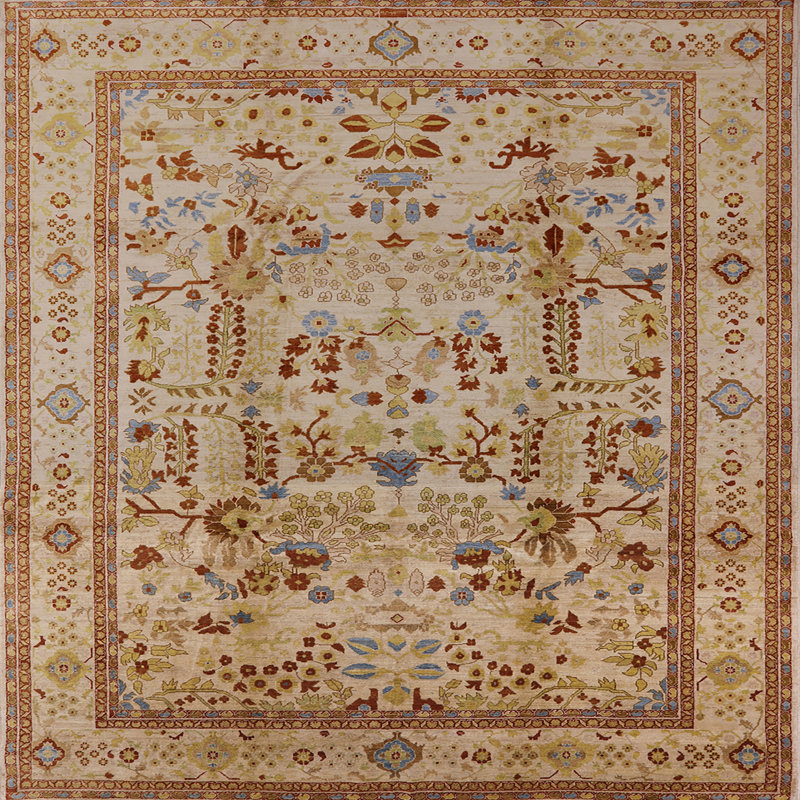 Tapis oriental ivoire / brun clair, Carré 7 pi