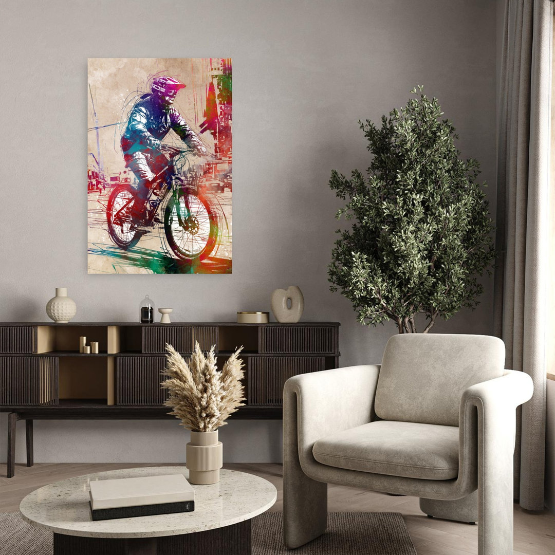 Colorful City Cyclist Contemporary Architecture City Wall Art Print