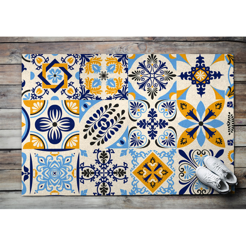 Non-Slip Floral Outdoor Doormat, W100 x L150 cm