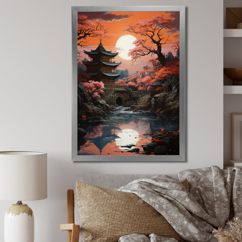 «Danari Japon Art Shrine At Twilight II», reproduction sur toile, H 32 po x l 16 po x P 1 po, Cadre photo argenté