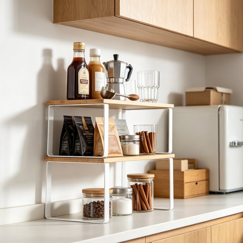 Expandable & Stackable Kitchen Shelf Organisers - Set of 2